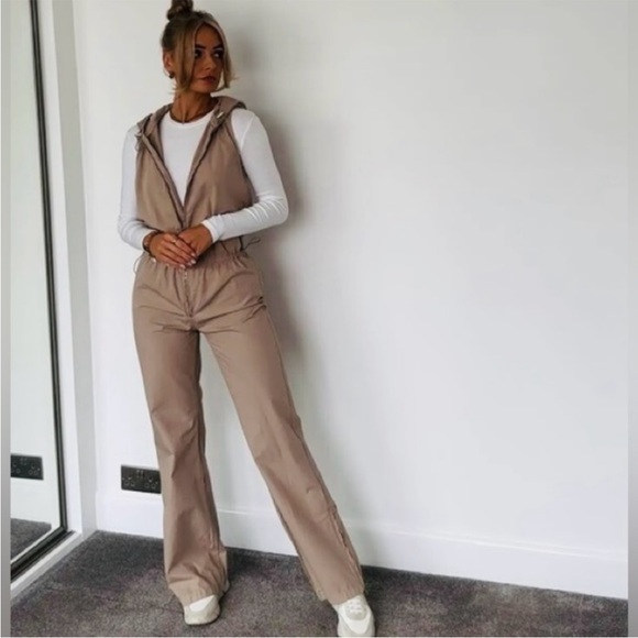 Zara • Women’s Tan Hooded Sleeveless Wide leg Jumpsuit M NWT - Picture 8 of 9